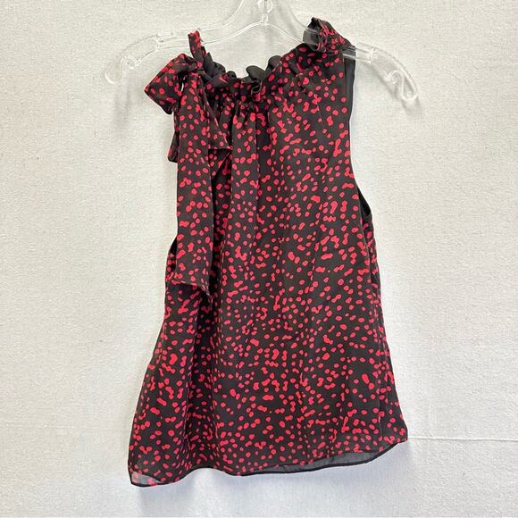 Michael Michael Kors Y2k tie high neck sleeveless blouse red dot print size 4 - Picture 13 of 15